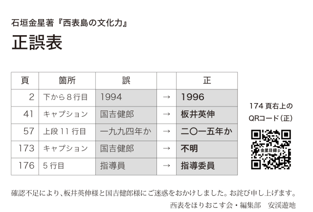 西表島の文化力正誤表